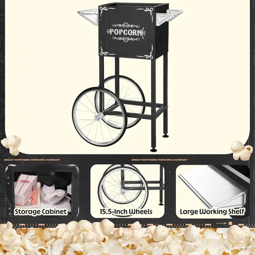 Miniatura 3 de Great Northern Popcorn - Máquina para hacer palomitas de maíz con carrito, hervidor de acero inoxidable de 8 onzas que hace hasta 48 tazas