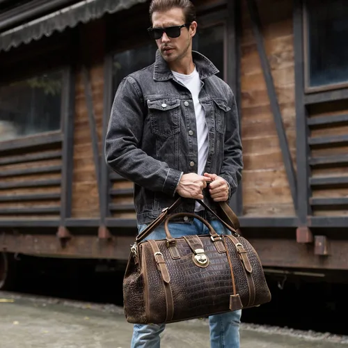 Miniatura 4 de Polare - Bolsa de lona elegante para hombre, 21 pulgadas, de piel de vaca, para viajes, Marrón