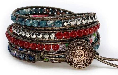Miniatura 47 de ZOSOJONA - Pulseras bohemias hechas a mano de piedra natural, que dan vuelta, con cuentas de cristal de turquesa