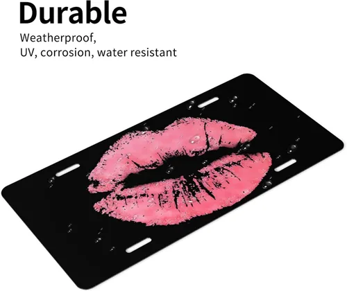 Miniatura 5 de Vintage Kiss - Placa de matrícula de aluminio con diseño de labios rosados, cubierta de metal para placa frontal de automóvil, accesorio