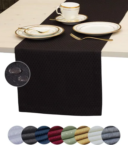 Miniatura 14 de Camino de mesa negro de 36 pulgadas, bufanda impermeable para aparador, camino de mesa de café para exteriores, elegantes caminos de mesa