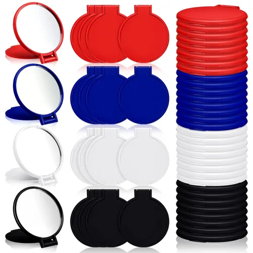 Weysat 48 piezas de espejo compacto para el 4 de julio, regalos para el Día de los Caídos, rojo, blanco, azul, negro, mini espejo de bolsillo