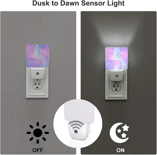 Miniatura 4 de Luz nocturna LED de 2 piezas, luz nocturna de sirena, linda lámpara enchufable, luces nocturnas LED con sensor de atardecer a amanecer, lámpara
