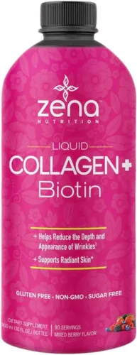 Miniatura 7 de Zena Nutrition Colágeno líquido para mujeres, con biotina, suplemento para el cabello, la piel y las uñas [30 porciones] 2500 mg de péptidos