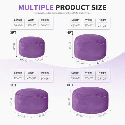 Miniatura 2 de Homguava - Sillón puff de 3 pies Sillón estilo puff grande de 3 pulgadas con relleno de espuma viscoelástica, sofá suave con funda de terciopelo