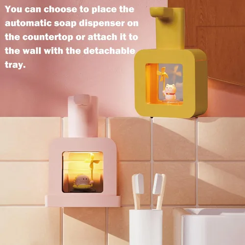 Miniatura 3 de Dispensador de jabón automático lindo - Dispensador de jabón de manos sin contacto rosa para niños, impermeable de montaje en pared USB recargable