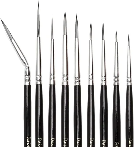 Juego de pinceles de pintura para detalles finos, 9 pinceles en miniatura para acuarela, pintura acrílica, kits de aviones, cara, uñas, pintura de