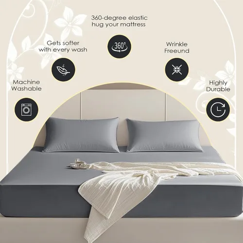 Miniatura 4 de FreshCulture Sábana Bajera Ajustable Twin XL Solamente – Sábana Bajera Ajustable de Calidad Premium de Hotel para Cama Twin XL – Microfibra Gris
