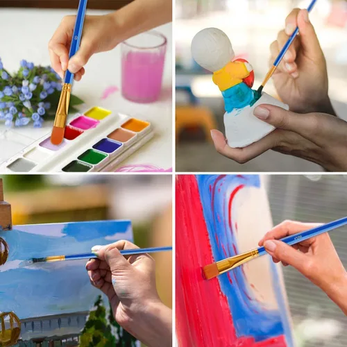 Miniatura 7 de Juego de 20 pinceles de pintura para aceite acrílico, acuarela, planos y redondos, para pintura lavable, pintura artística, pinceles pequeños a