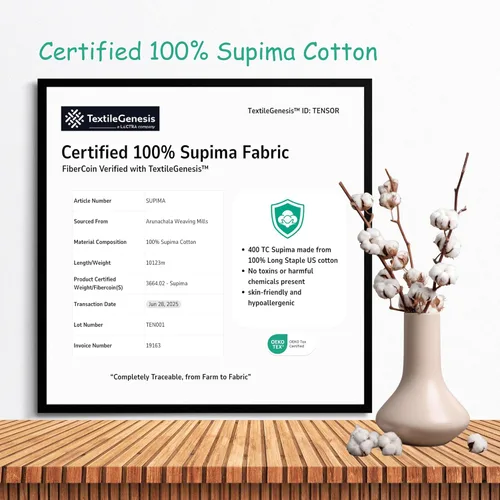 Miniatura 2 de Juego de sábanas de 4 piezas tamaño Queen de algodón Supima certificado, con moneda de fibra para mayor autenticidad, 100% algodón cultivado en Biege