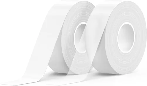 SUPVAN Cinta para etiquetadora E10 y E11, blanca y transparente, 2 rollos de 0.59 pulgadas x 19.7 pies (0.591 in × 19.7 ft), etiqueta térmica