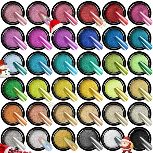 Miniatura 12 de SAVILAND Juego de Polvo Cromado para Uñas: 6 Colores Polvo Cromado Dorado Metálico para Uñas con Efecto Espejo Pigmento Camaleón Holográfico Polvo