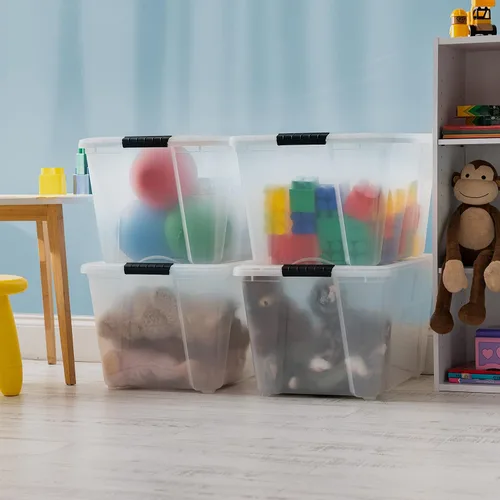 Miniatura 4 de IRIS Contenedores de almacenamiento de plástico apilables de 54 cuartos de galón con tapas, paquete de 4 unidades, sin BPA, fabricados en Estados