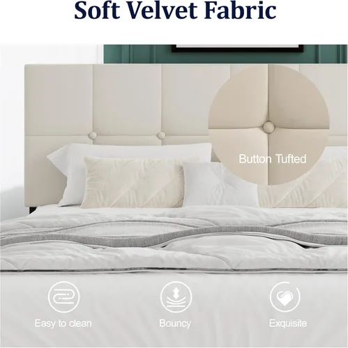 Miniatura 5 de IOILORI - Marco de cama tamaño Queen, marco de cama tapizada tamaño Queen con cabecero, cabecero tapizado, listones de madera resistentes, Beige