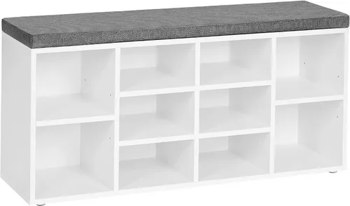 VASAGLE - Colección CUSTOS - Banco para zapatos, banco de almacenamiento con asiento acolchado, banco de entrada con 10 compartimentos, para Blanco