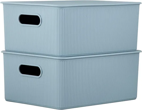 Miniatura 3 de Superio Colección acanalada - Cestas organizadoras decorativas de plástico para almacenamiento en casa, cajas contenedoras azules para organizar