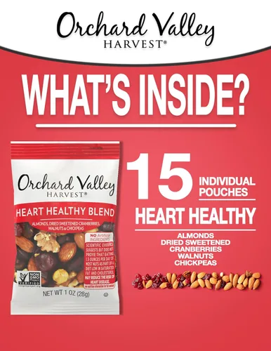 Miniatura 3 de Orchard Valley Harvest - Heart Healthy Blend, bolsas de 1 onza (paquete de 15), almendras, arándanos, nueces y garbanzos, sin gluten, sin OMG, sin