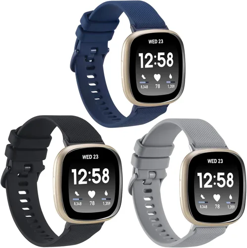 Miniatura 2 de Paquete de 3 correas deportivas compatibles con Fitbit Versa 4/Versa 3/Sense 2/Sense Band, correa de pulsera de repuesto de silicona suave clásica