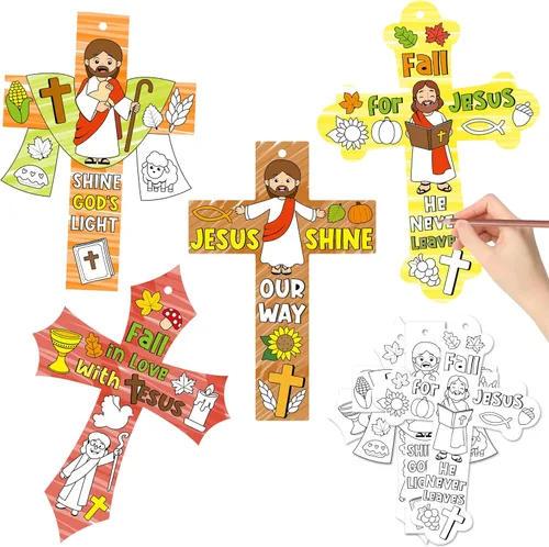 Miniatura 9 de CY2SIDE 80 piezas de adornos de cruz para colorear tu propia cruz religiosa He is R Cross Haz tu propia resurrección de Jesús, cruz mágica de papel