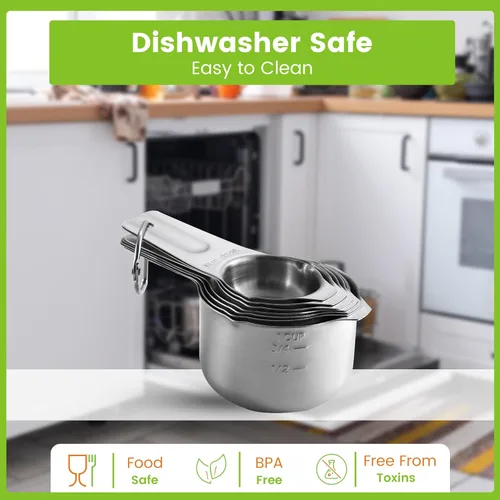 Miniatura 8 de Spring Chef Juego de 7 tazas medidoras de acero inoxidable con boquilla de vertido, herramientas de cocina anidables con marcas de fácil lectura