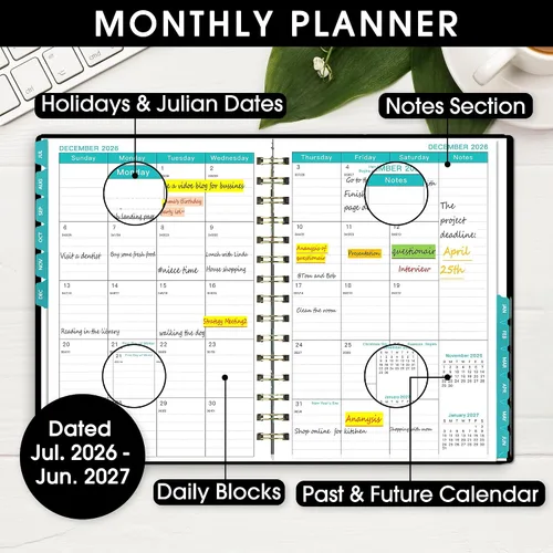 Miniatura 4 de Agenda 2026-2027, planificador de año académico, calendario diario, semanal y mensual, julio 2026 a junio 2027, 6.3 x 8.5 pulgadas, cuaderno