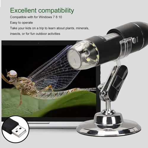 Miniatura 4 de Microscopio digital USB 50X a 1600X, cámara endoscopio de aumento con 8 LED, microscopio portátil de mano con soporte para Android