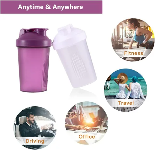 Miniatura 4 de ANNAKIKI Shaker Bottle - Batidos de proteínas y botella agitadora de 16 onzas/13.5 fl oz con bolas batidoras de alambre, libre de plástico BPA