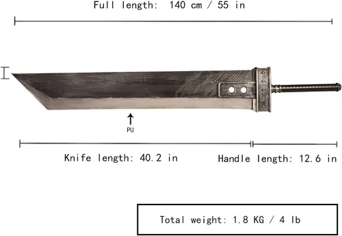 Miniatura 3 de Espada grande de 139.7 cm de Cloud Strife de fantasía, espada buster para cosplay, espada de poliuretano de doble mano, espada ancha Amarillo