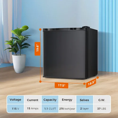 Miniatura 6 de Kismile Mini congelador, congelador vertical de 1.1 pies cúbicos con puerta individual reversible, estantes extraíbles, congelador pequeño con Negro