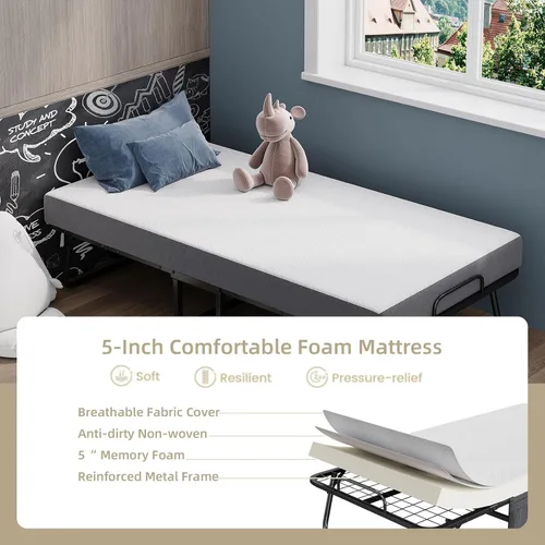 Miniatura 5 de COTUBLR Cama plegable con colchón, cama plegable portátil para adultos de 75 x 31 pulgadas, cama plegable de día con espuma viscoelástica de alta