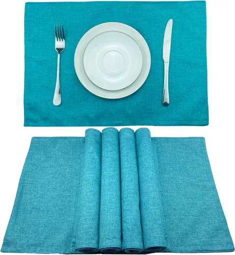 Miniatura 25 de Weabetfu Juego de 4 manteles individuales de tela resistentes al calor, manteles individuales de algodón y lino, lavables a máquina, manteles