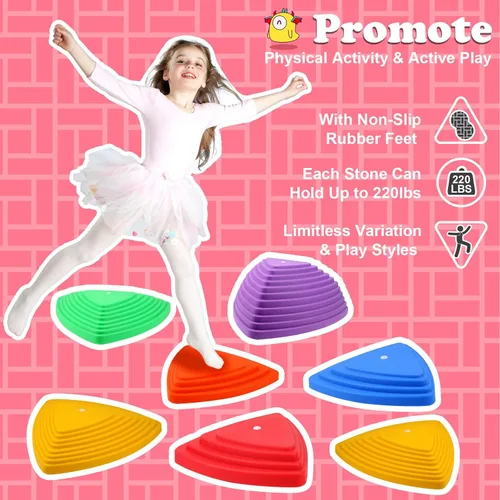 Miniatura 2 de Gentle Monster Stepping Stones para niños, juego de 6/8/11 piezas para equilibrio con parte inferior antideslizante - coordinación de ejercicio y 6