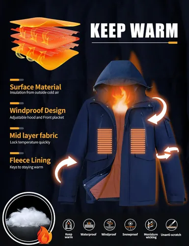 Miniatura 4 de Pioneer Camp Abrigo de invierno para hombre impermeable con forro polar cálido con 9 bolsillos aislante resistente al viento con capucha