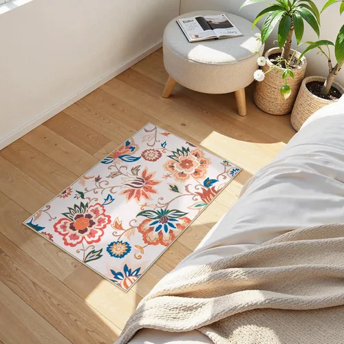 Miniatura 7 de Beeiva Alfombras florales de entrada, lavables para interiores, ultra fina, de 2 x 3 pies, antideslizante, para cocina, tapete de cachemira suave