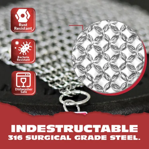 Miniatura 5 de Knapp Made CM Scrubber 9"x6" Estropajo de Anillo Pequeño de Hierro Fundido - Limpiador de Hierro Fundido para Utensilios de Cocina Dura Anodizados