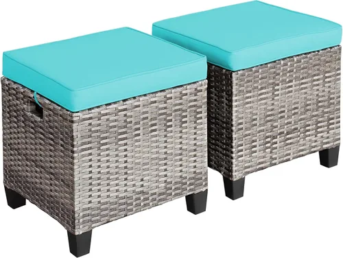 Miniatura 22 de Tangkula - 2 asientos otomanos de patio, mesa lateral de ratán PE tejido a mano de Patiojoy con cojín extraíble y espacio de almacenamiento oculto