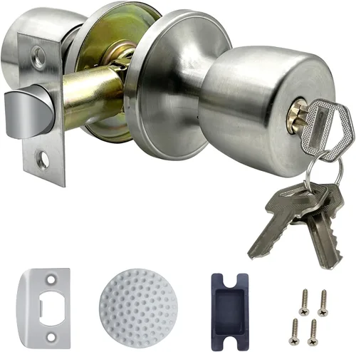 Miniatura 12 de Pomo de puerta con llave, color negro mate, redondo, pomo de puerta de paso, bloqueo de privacidad, perilla de puerta interior/exterior, cerradura