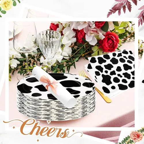 Miniatura 5 de Juego de 80 platos y servilletas de vaca con estampado de vaca, platos y servilletas de 7 pulgadas, servilletas para decoración de cumpleaños