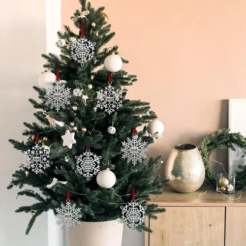 Miniatura 6 de Hotop 12 piezas Adorno de Navidad de copo de nieve de metal 2025 para árbol de Navidad, adornos colgantes de Navidad para árbol de Navidad, adornos