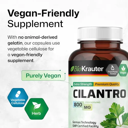 Miniatura 6 de BIO KRAUTER® Cilantro for Detox Cleanse - Cápsulas veganas de cilantro (polvo de hoja de cilantro) 800 mg por porción - Suplemento natural