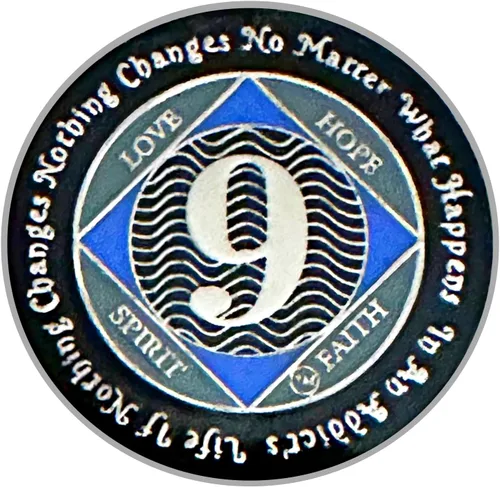 Miniatura 46 de (Años 1-55) NA Medallón de 7 años, plata, chapado en color azul, narcóticos cubiertos de epoxi Moneda anónima (NA 7 años medallón)