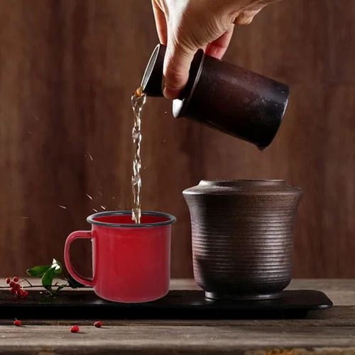 Miniatura 7 de Hemoton Juego de 4 tazas de té y café para uso doméstico, oficina, fiesta o camping, tazas de colores surtidos de metal