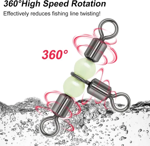 Miniatura 3 de Goture Fishing Swivels, 3 Way Swivels Fishing Tackle, T Shape Cross Line Rolling Swivels with Luminous Beads Saltwater Freshwater,Three Way Fishing