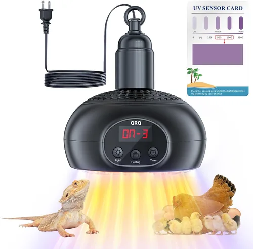 Miniatura 9 de QRQ Calentador de gallinero, lámpara de calor de reptiles de 200 W-350 W-500 W mejorada con luz UVA UVB temporizador de 3-6-9-12 horas, calentador