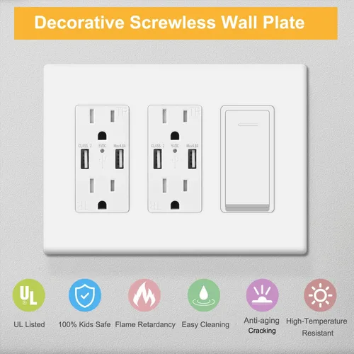 Miniatura 3 de Cubierta de placa de pared sin tornillos de 3 segmentos, cubierta de salida decorativa para interruptores de luz, atenuadores, GFCI, receptáculo