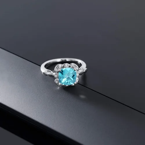 Miniatura 116 de Gem Stone King Anillo de compromiso de plata de ley 925 de 0.315 in con piedra natal y zafiro blanco creado Anillo de compromiso de boda