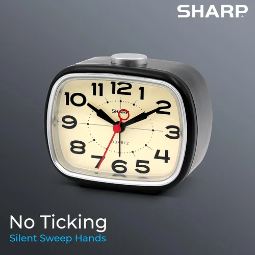 Miniatura 2 de Sharp Reloj despertador, reloj analógico retro simple alimentado por batería, negro, blanco