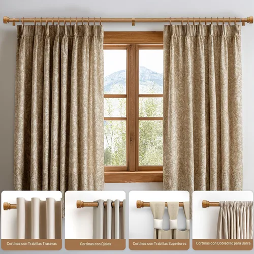 Miniatura 3 de Lootkell Barras de cortina de madera para ventanas de 66 a 120 pulgadas de diámetro, bohemio, decorativo, resistente, largo, ajustable, con diseño