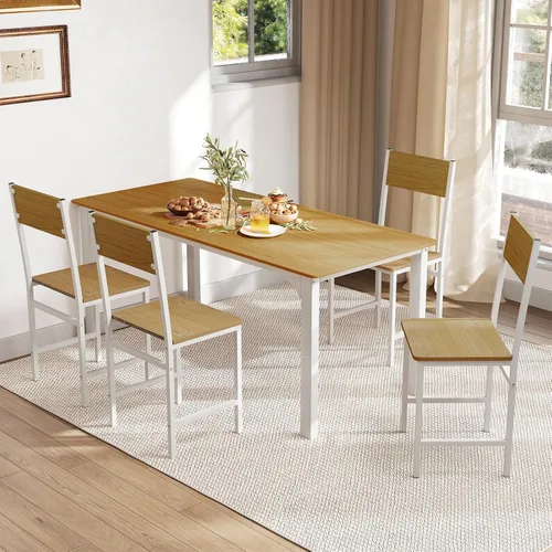 Miniatura 10 de Giantex Juego de 2 sillas de comedor, sillas de cocina industriales con patas de metal, respaldo inclinado, veta de madera rústica, sillas laterales