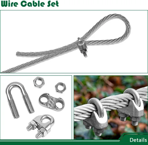 Miniatura 6 de Kit de accesorios para toldo con cable de 15 pies para instalación de sombrilla triangular rectangular, cables recubiertos de acero inoxidable